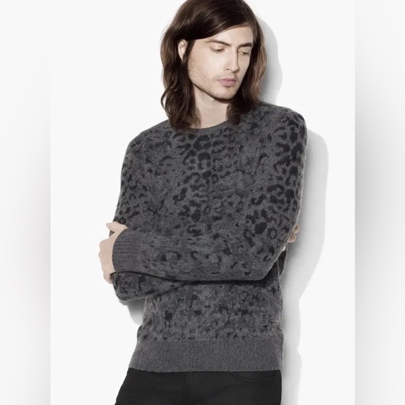 John Varvatos Collection Leopard Cashmere Wool Blend Jacquard Sweater - Picture 1 of 12